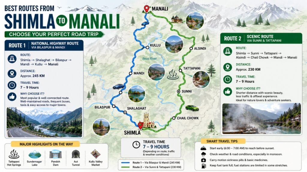 Shimla to Manali Route Options
